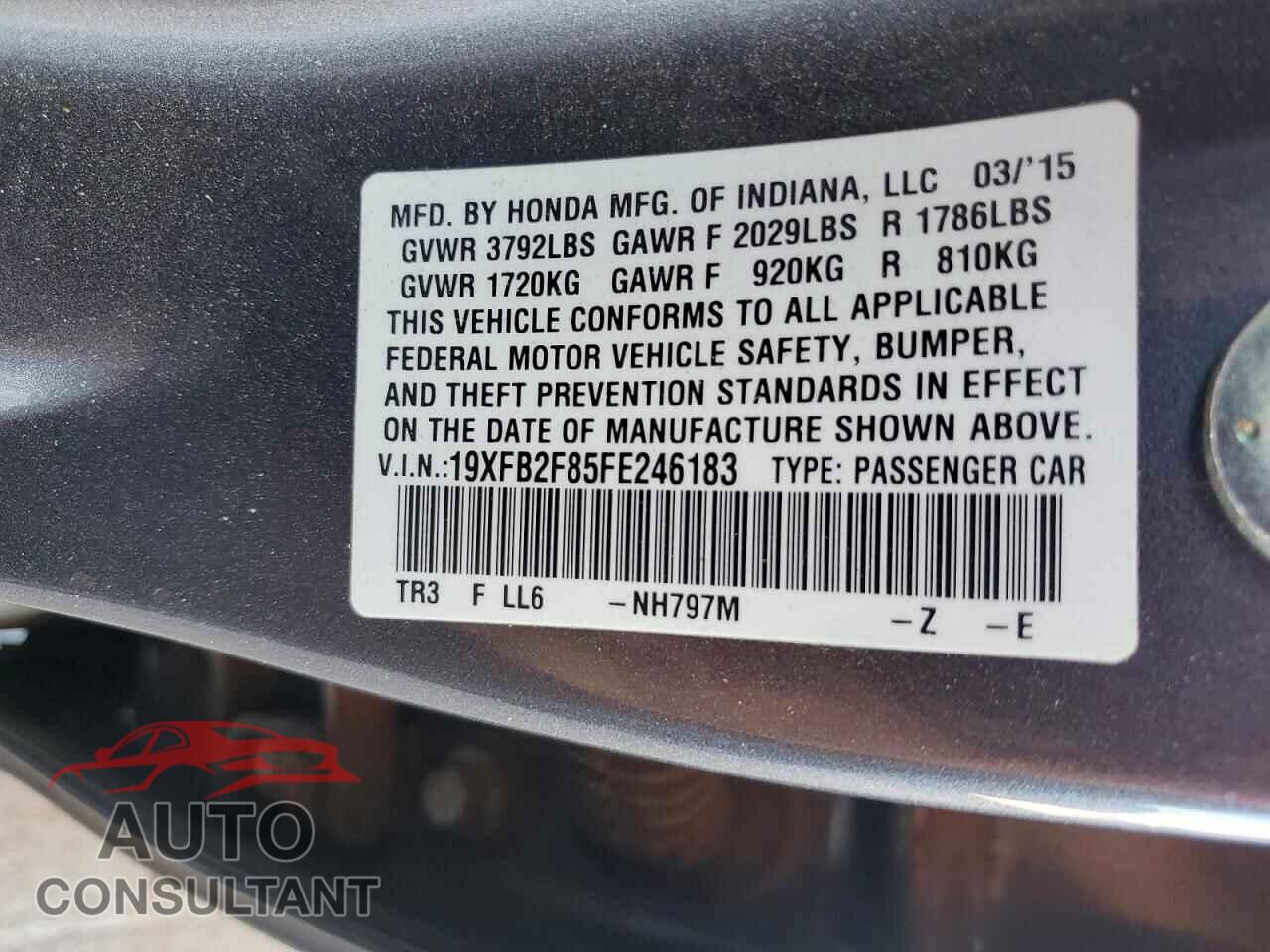 HONDA CIVIC 2015 - 19XFB2F85FE246183
