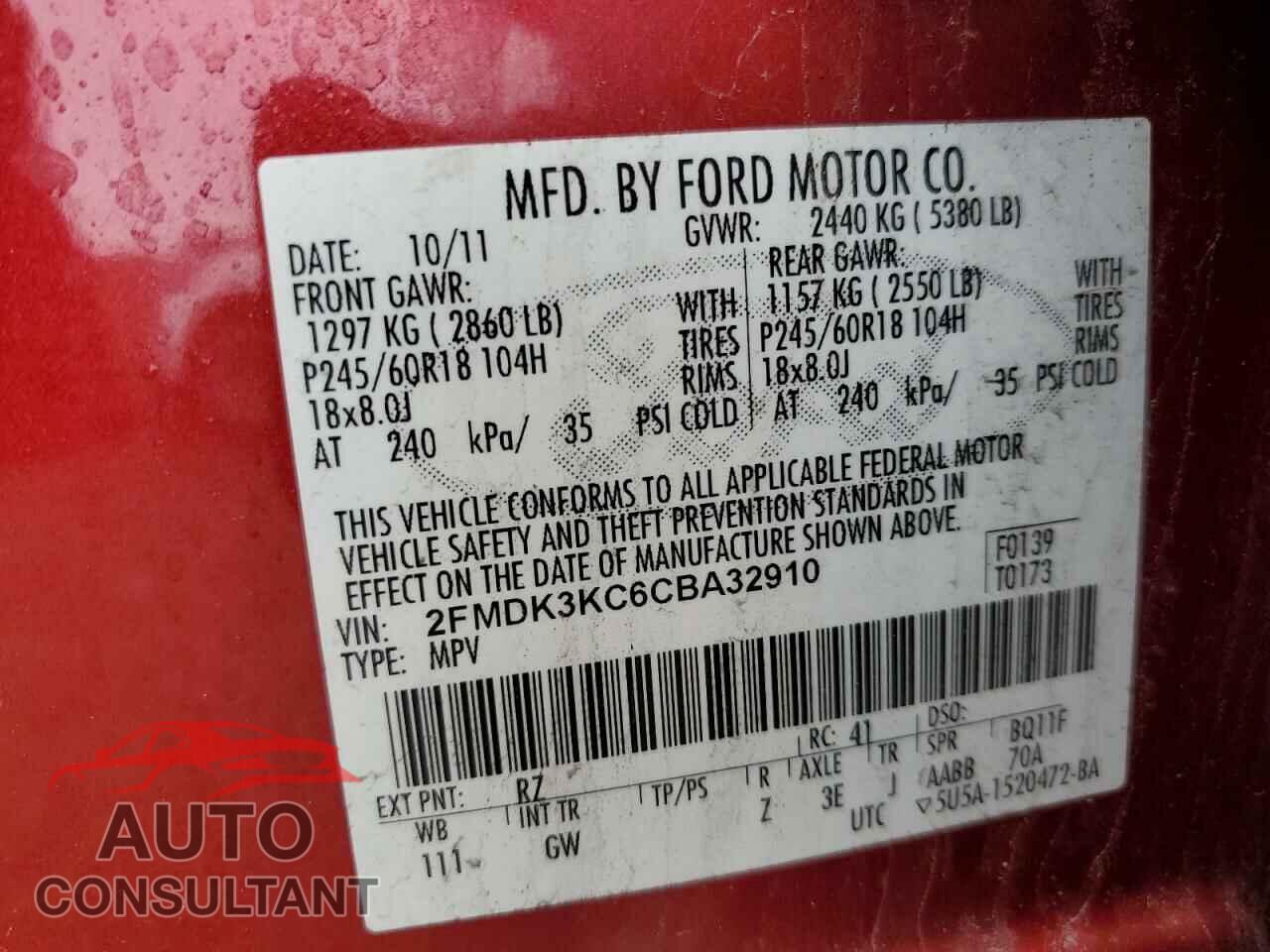 FORD EDGE 2012 - 2FMDK3KC6CBA32910