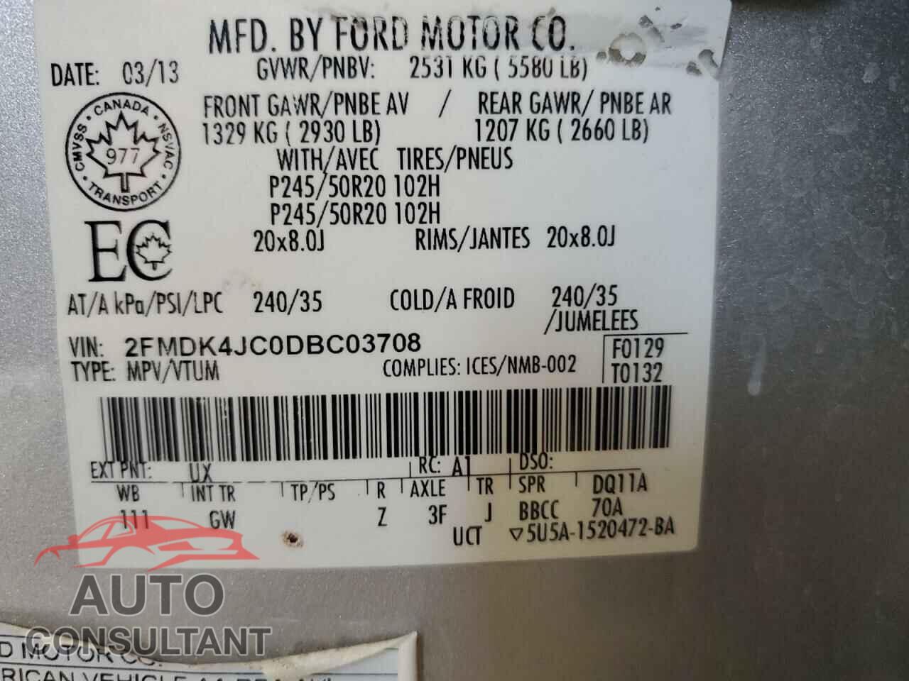 FORD EDGE 2013 - 2FMDK4JC0DBC03708