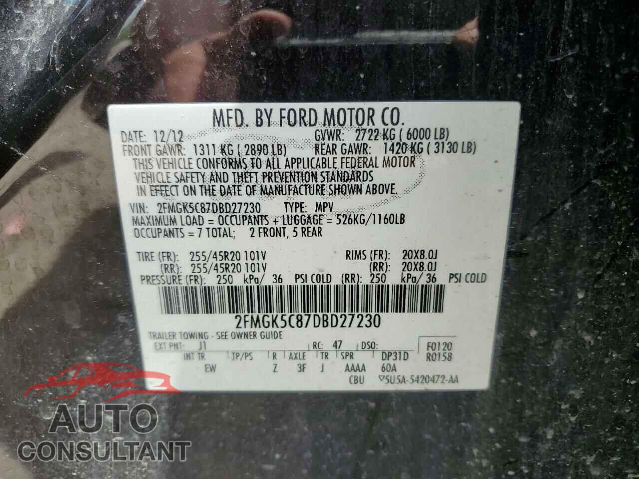 FORD FLEX 2013 - 2FMGK5C87DBD27230