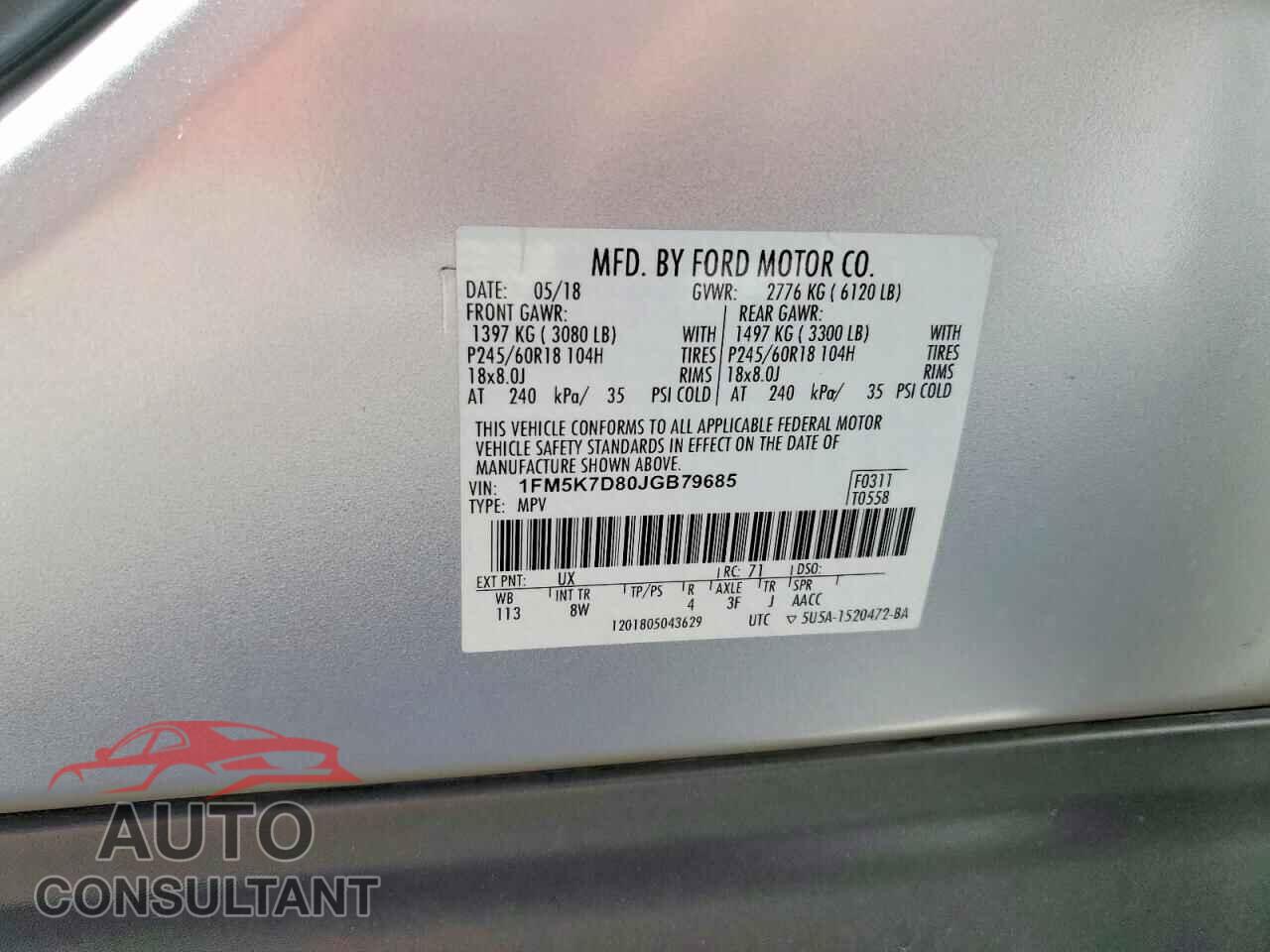 FORD EXPLORER 2018 - 1FM5K7D80JGB79685