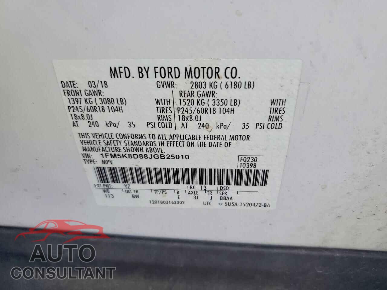 FORD EXPLORER 2018 - 1FM5K8D88JGB25010