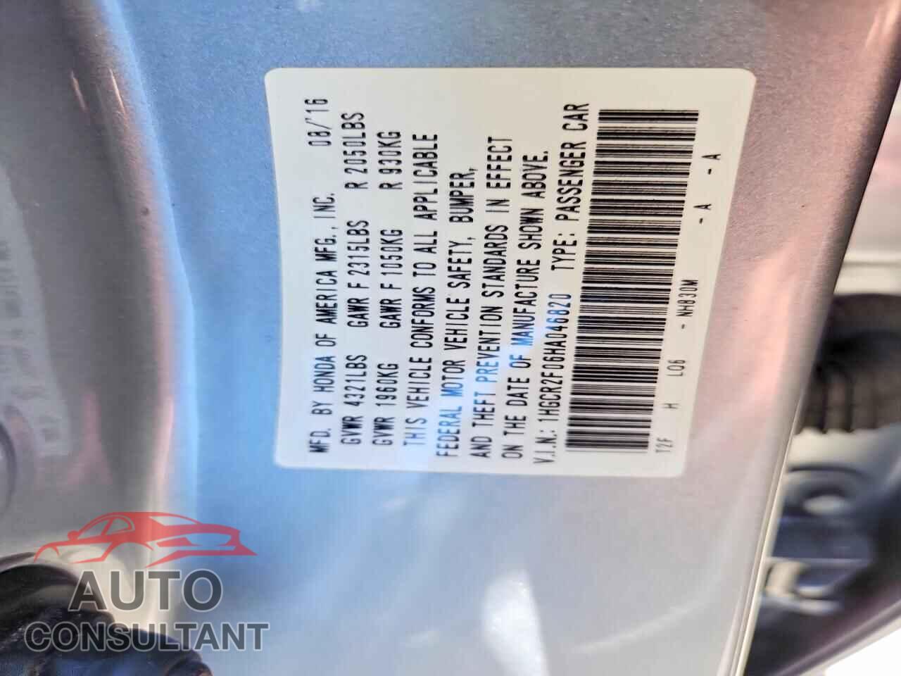 HONDA ACCORD 2017 - 1HGCR2F06HA046820