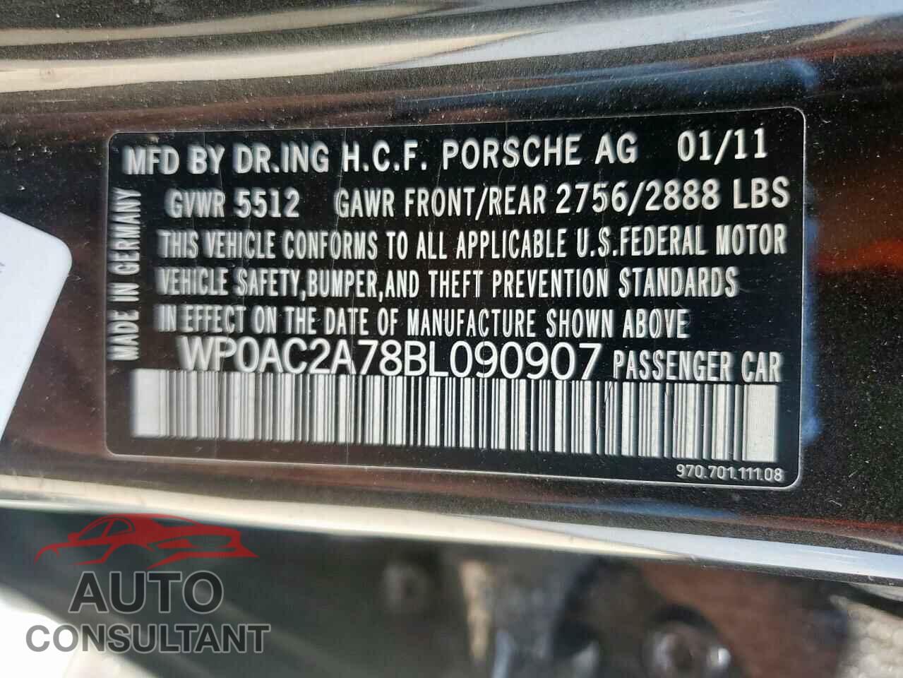 PORSCHE PANAMERA 2011 - WP0AC2A78BL090907