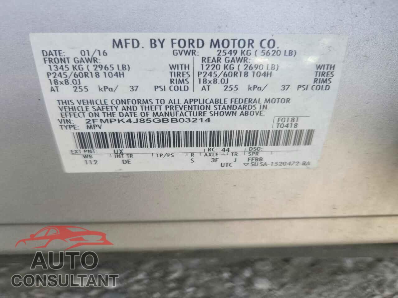 FORD EDGE 2016 - 2FMPK4J85GBB03214