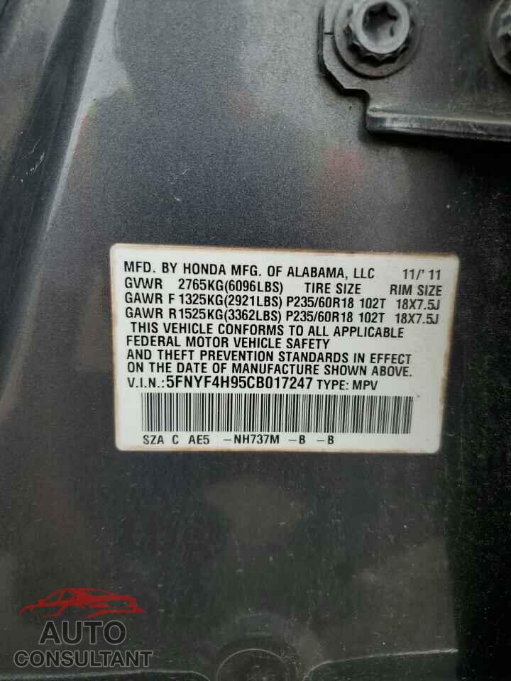 HONDA PILOT 2012 - 5FNYF4H95CB017247
