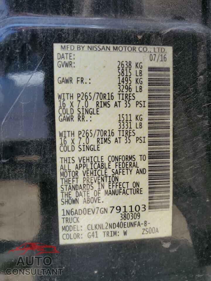 NISSAN FRONTIER 2016 - 1N6AD0EV7GN791103