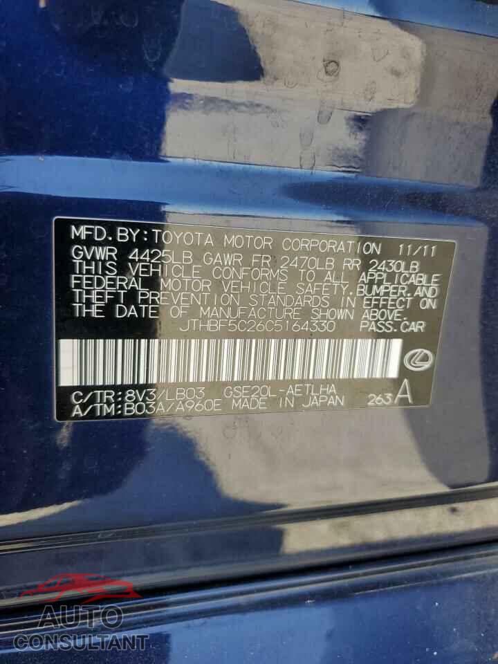 LEXUS IS 2012 - JTHBF5C26C5164330