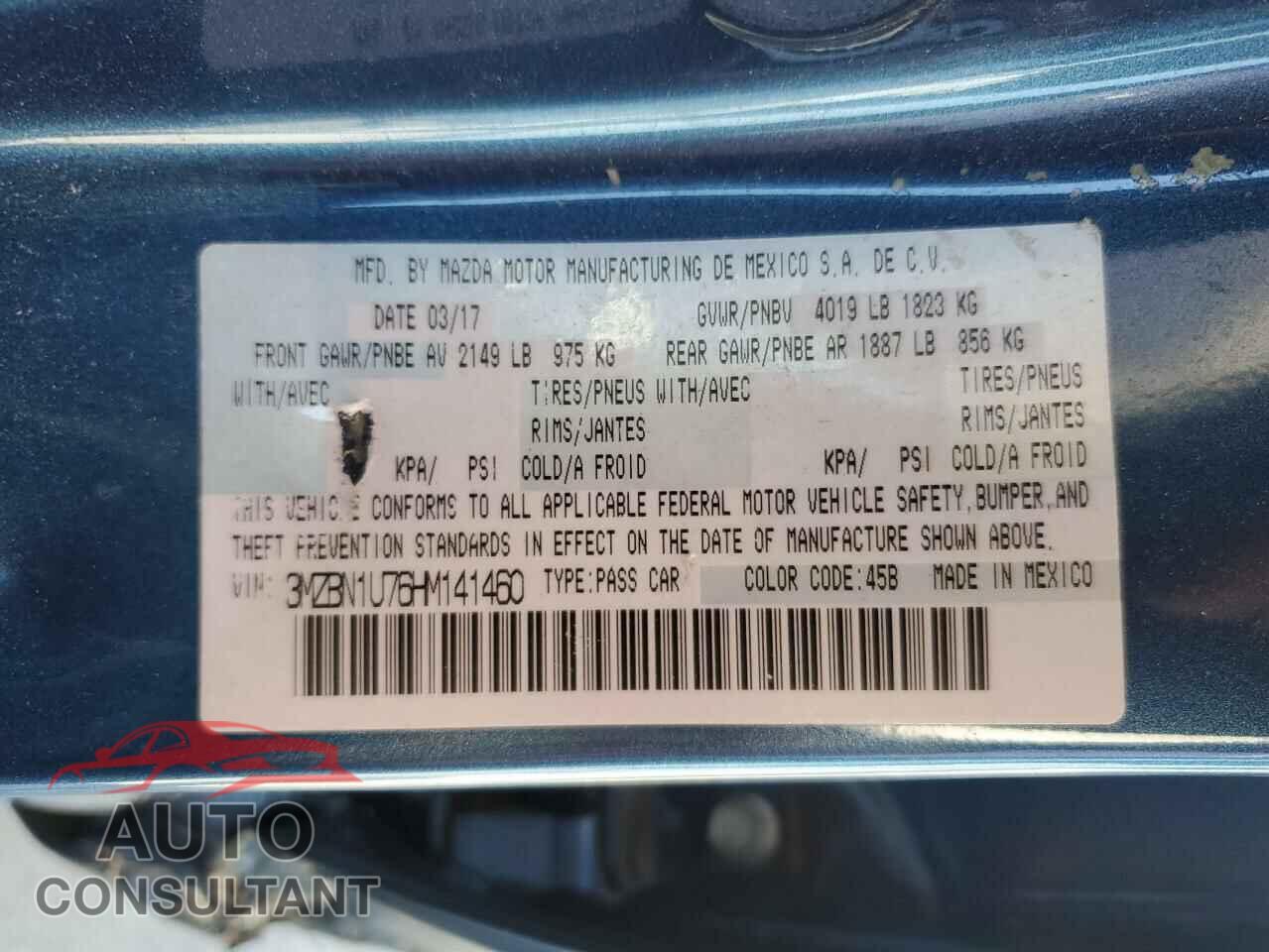 MAZDA 3 2017 - 3MZBN1U76HM141460