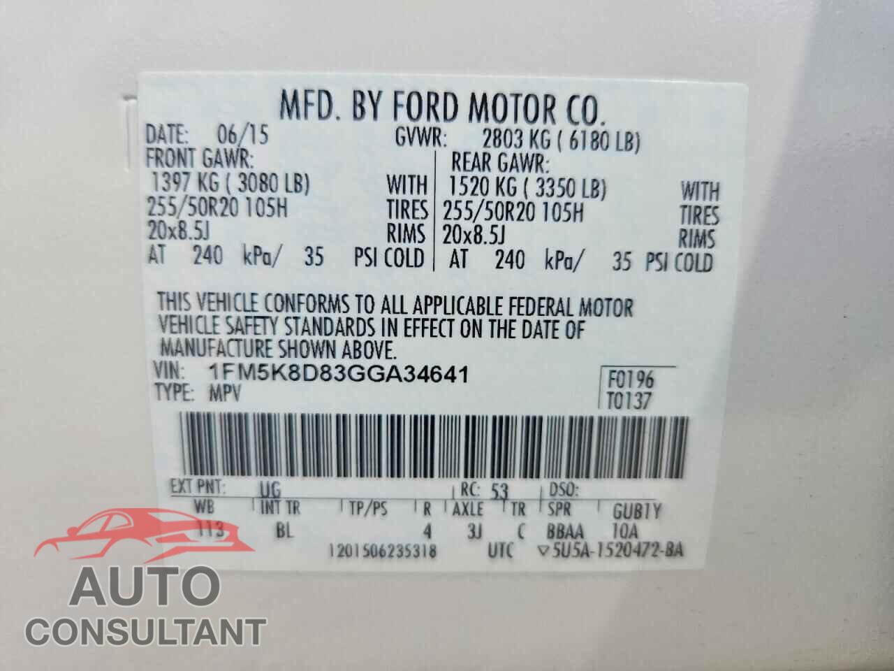 FORD EXPLORER 2016 - 1FM5K8D83GGA34641
