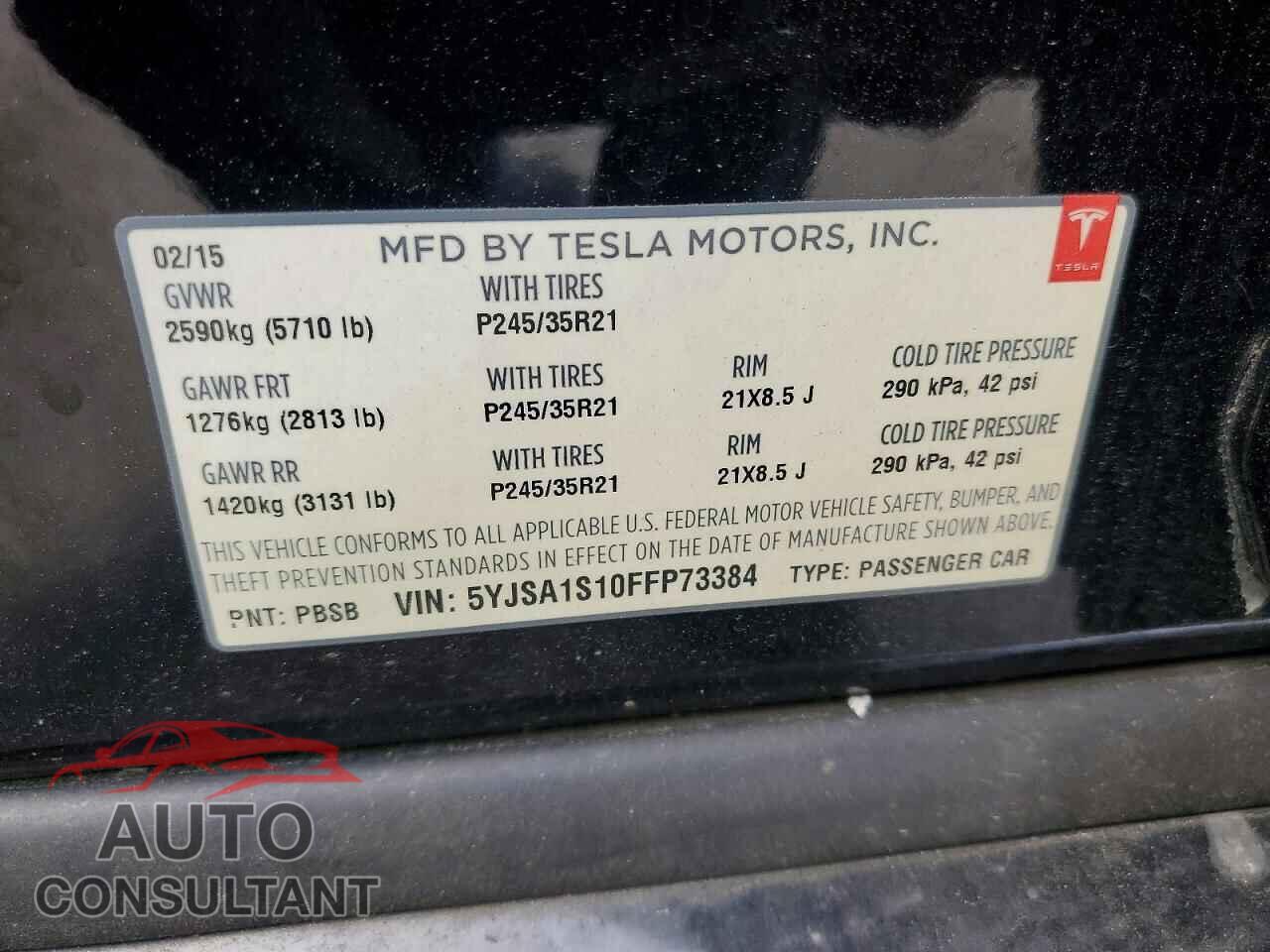 TESLA MODEL S 2015 - 5YJSA1S10FFP73384