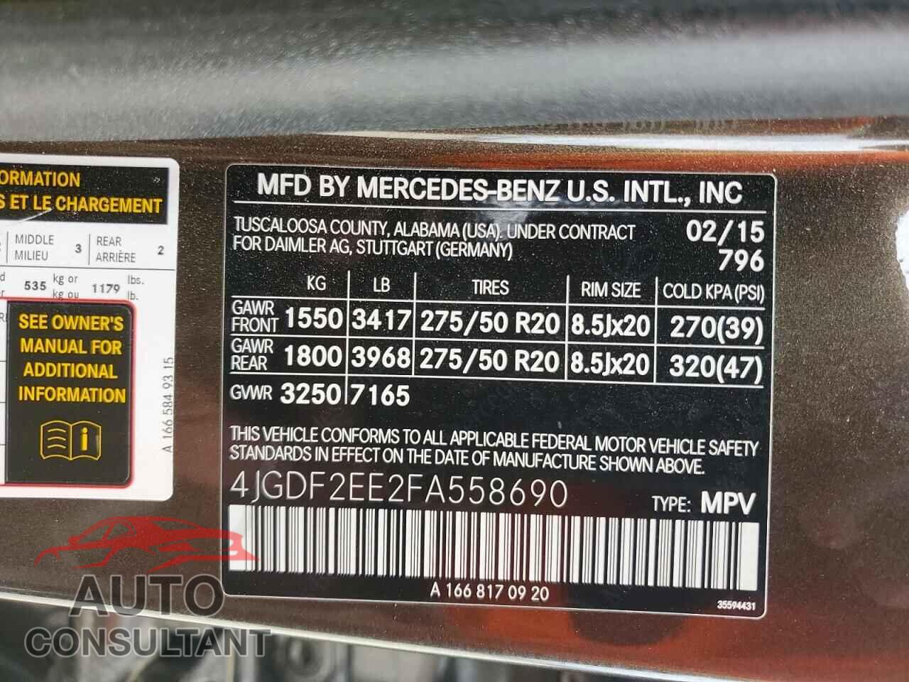 MERCEDES-BENZ GL-CLASS 2015 - 4JGDF2EE2FA558690
