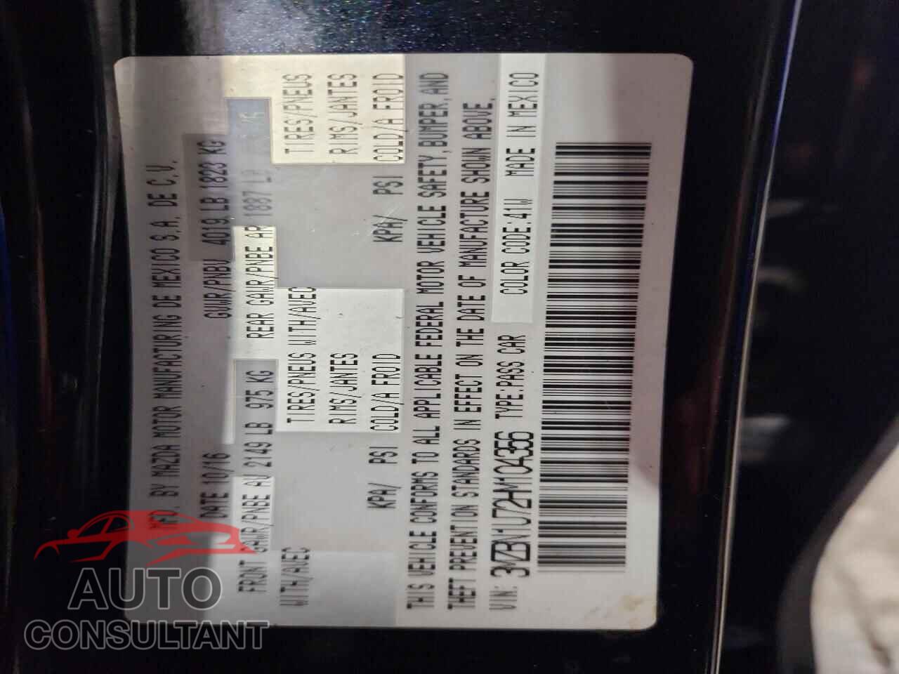 MAZDA 3 2017 - 3MZBN1U72HM104356