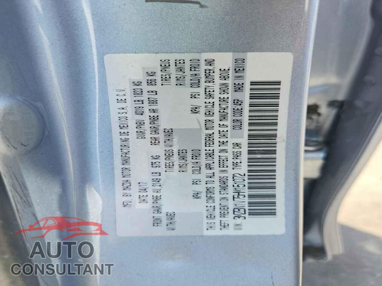 MAZDA 3 2017 - 3MZBN1V75HM151072