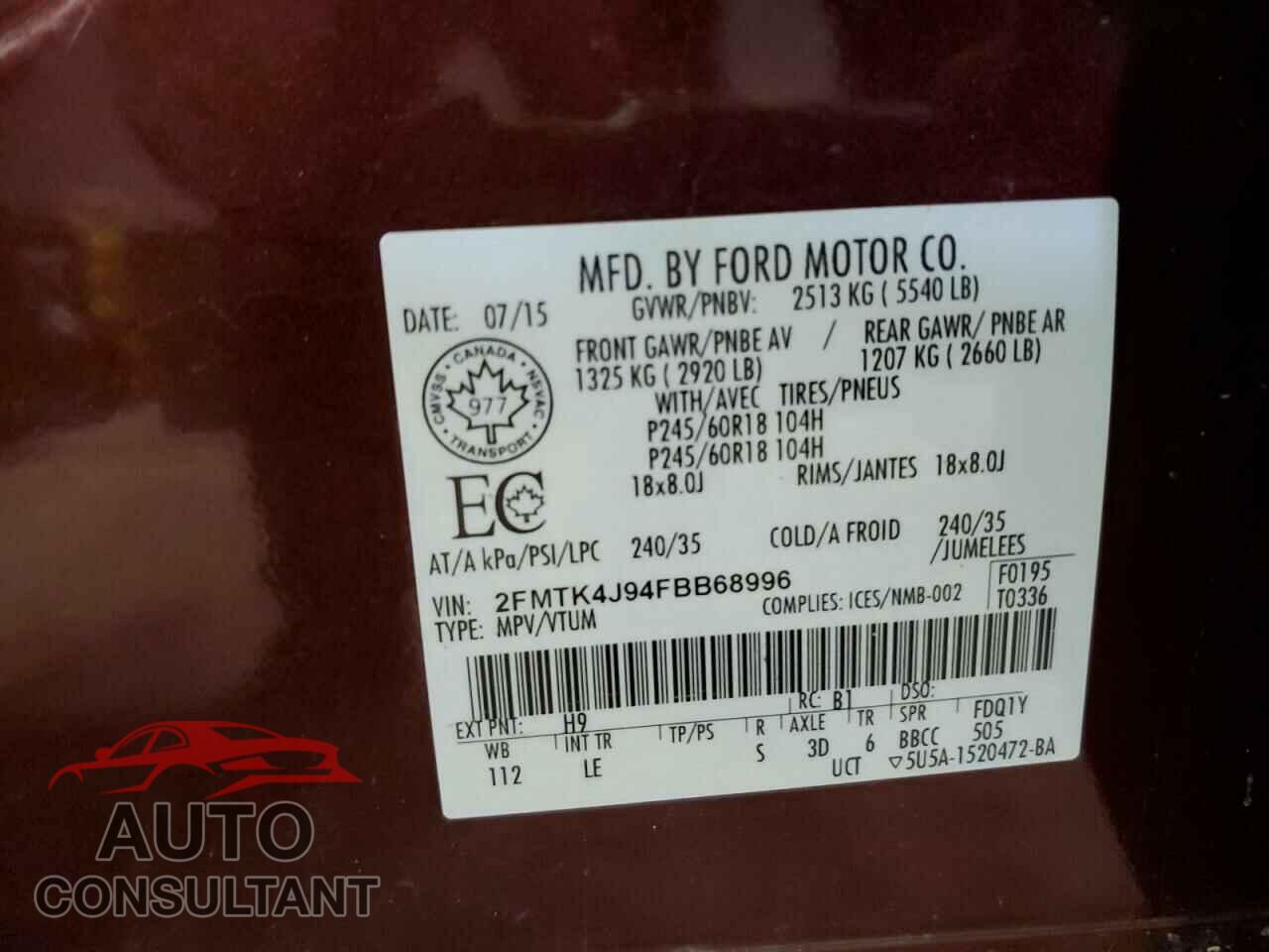 FORD EDGE 2015 - 2FMTK4J94FBB68996