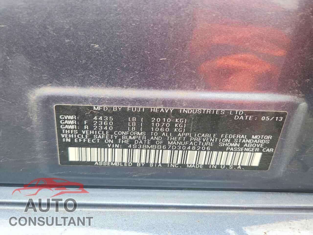 SUBARU LEGACY 2013 - 4S3BMBB67D3048206