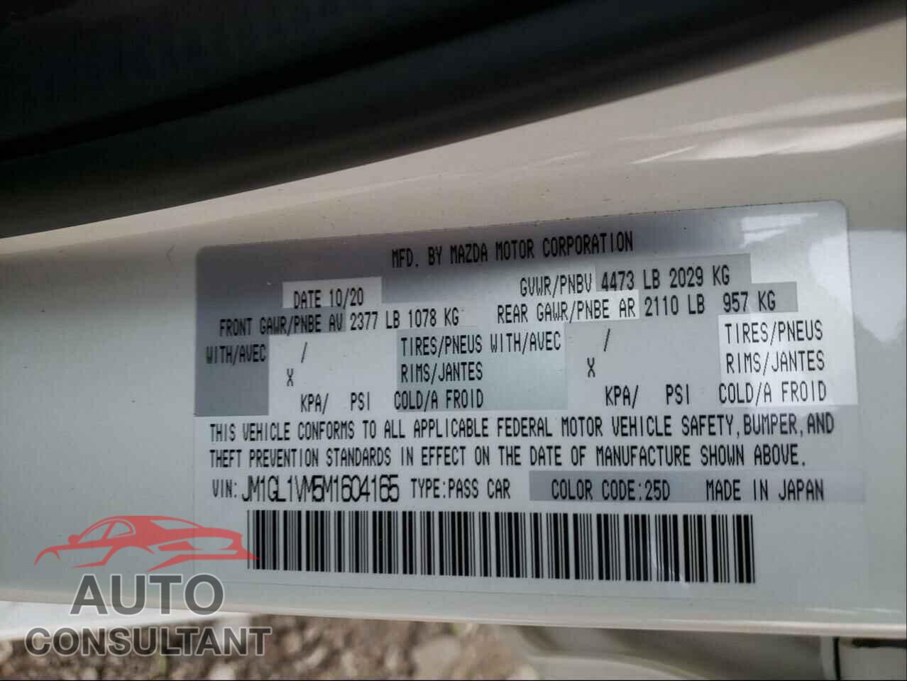 MAZDA 6 2021 - JM1GL1VM5M1604165