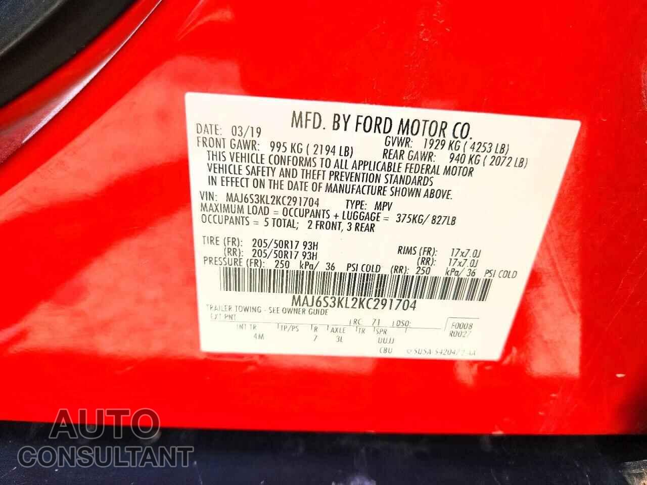 FORD ECOSPORT 2019 - MAJ6S3KL2KC291704