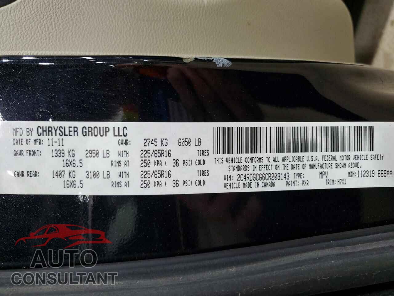DODGE CARAVAN 2012 - 2C4RDGCG6CR203143