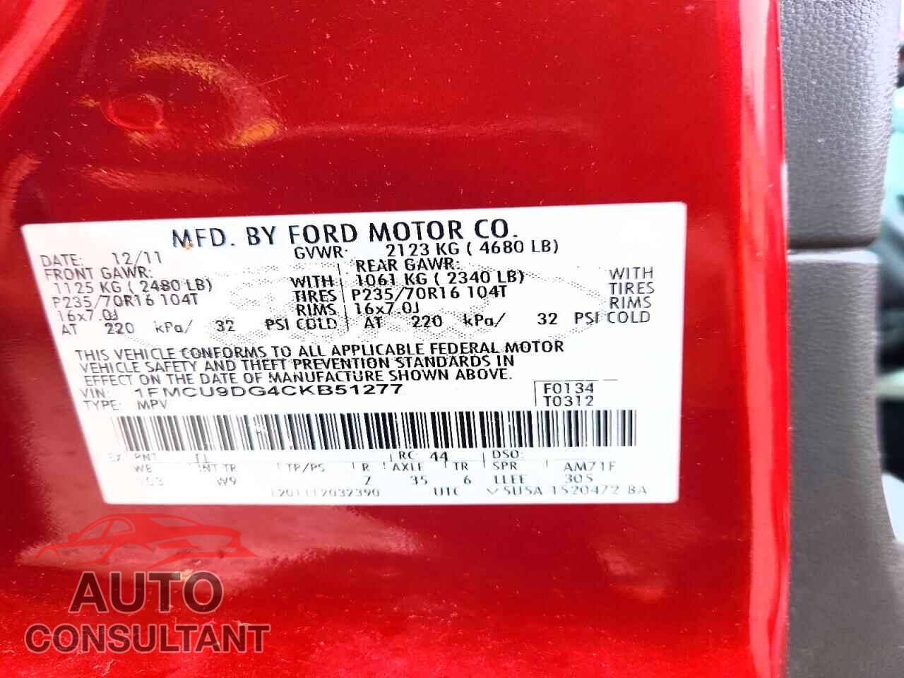FORD ESCAPE 2012 - 1FMCU9DG4CKB51277