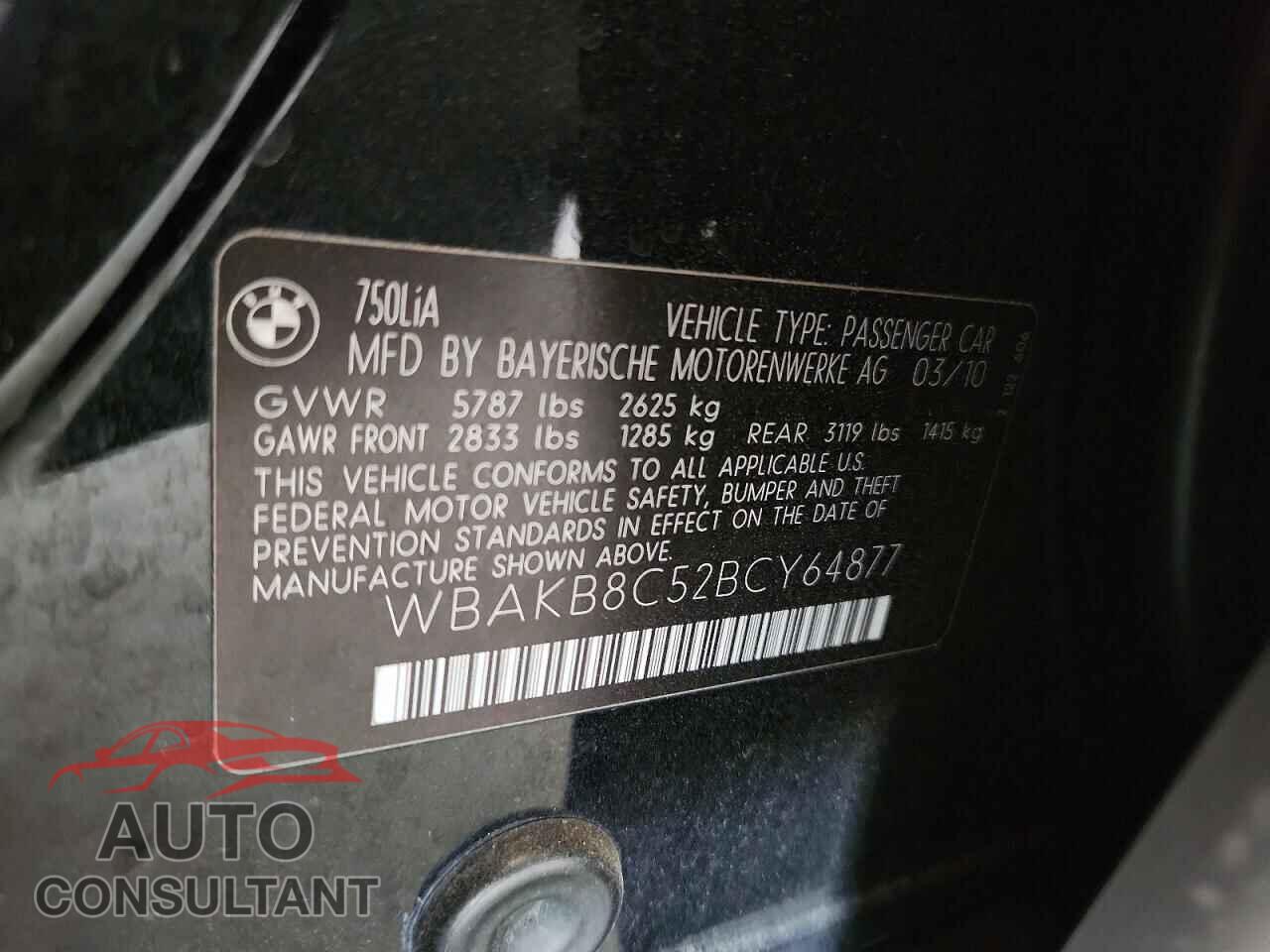 BMW 7 SERIES 2011 - WBAKB8C52BCY64877