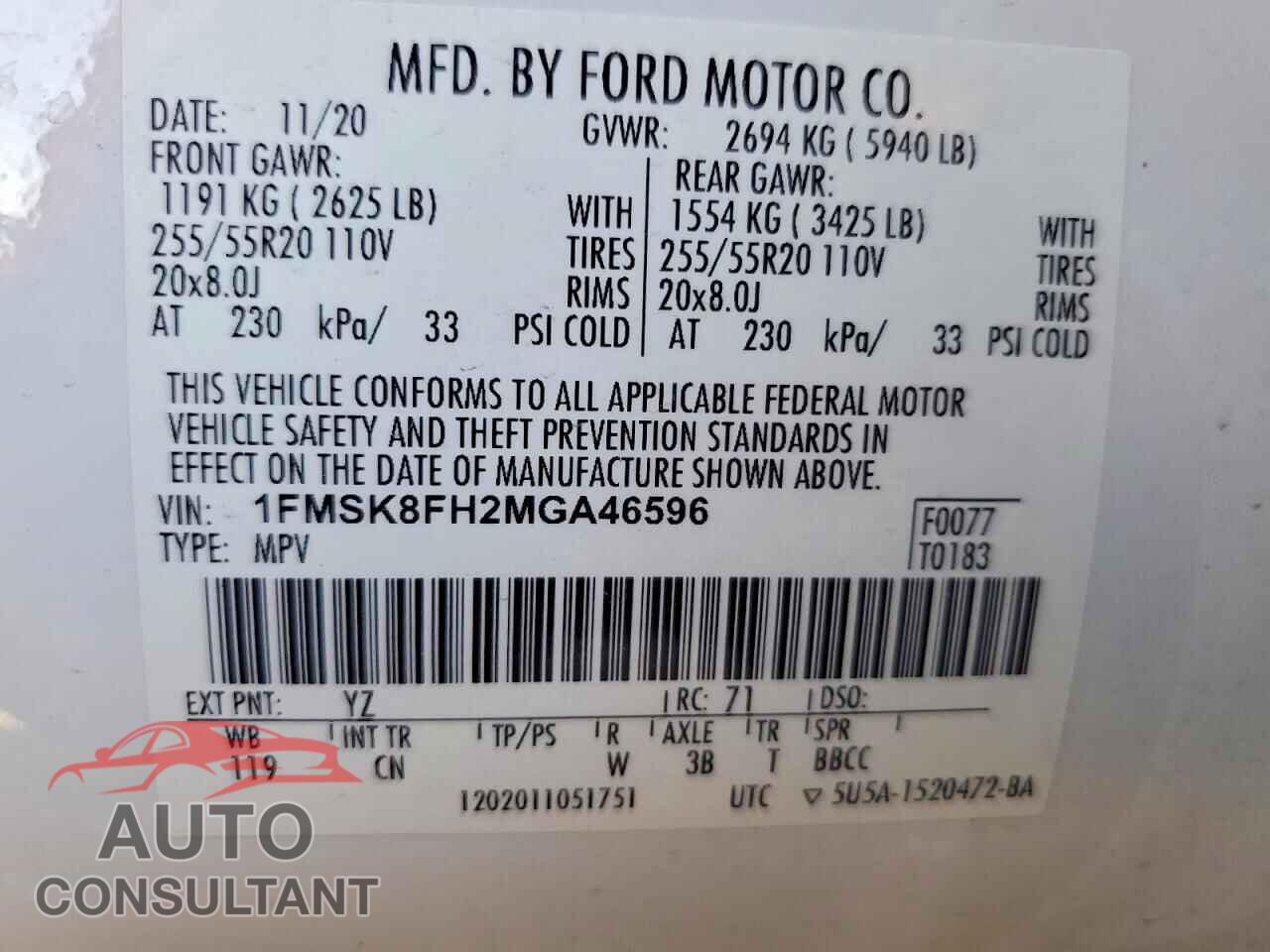 FORD EXPLORER 2021 - 1FMSK8FH2MGA46596