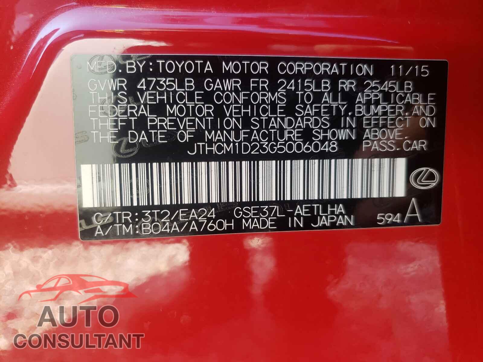 LEXUS IS 2016 - JTHCM1D23G5006048