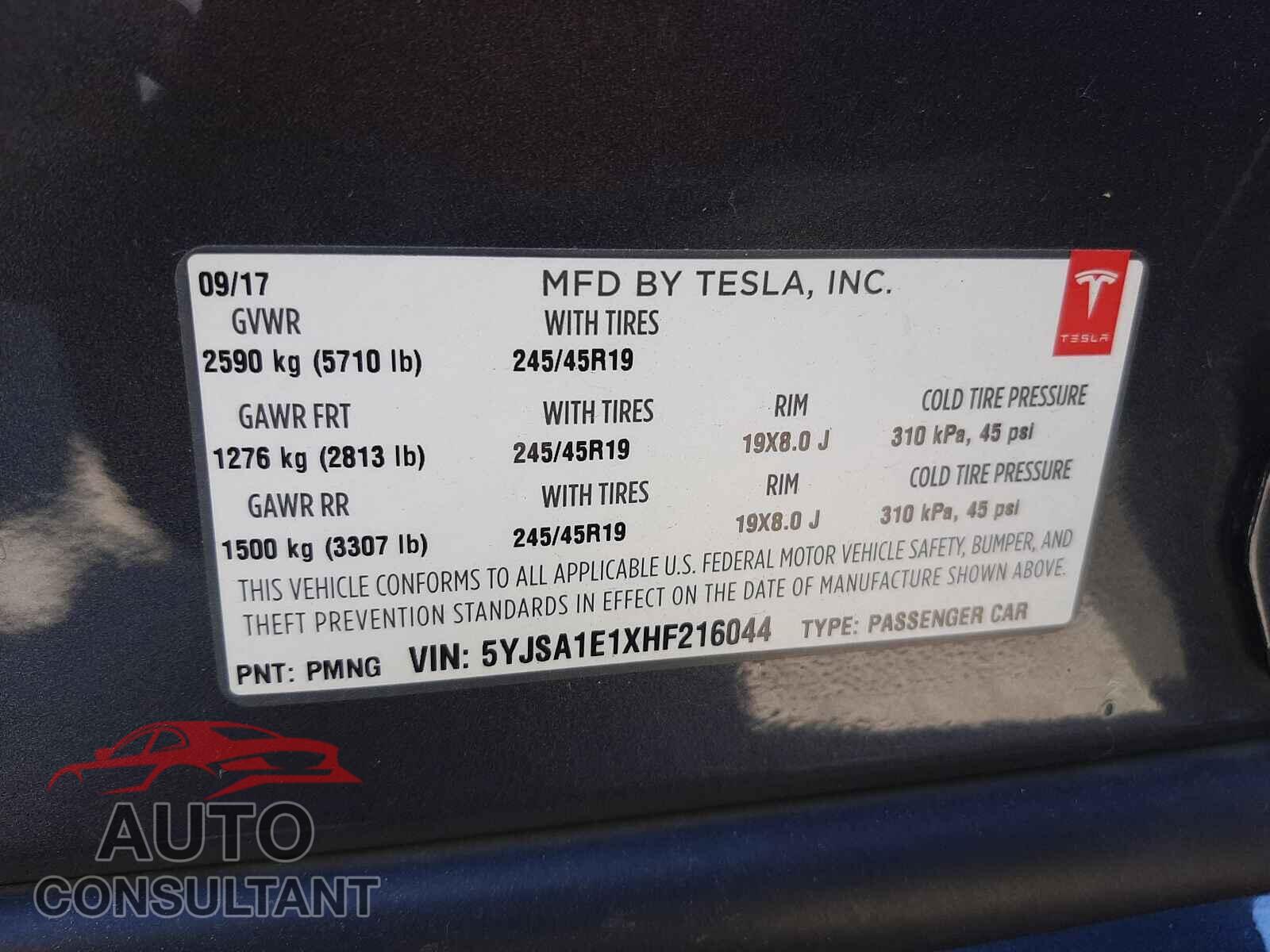TESLA MODEL S 2017 - 5YJSA1E1XHF216044