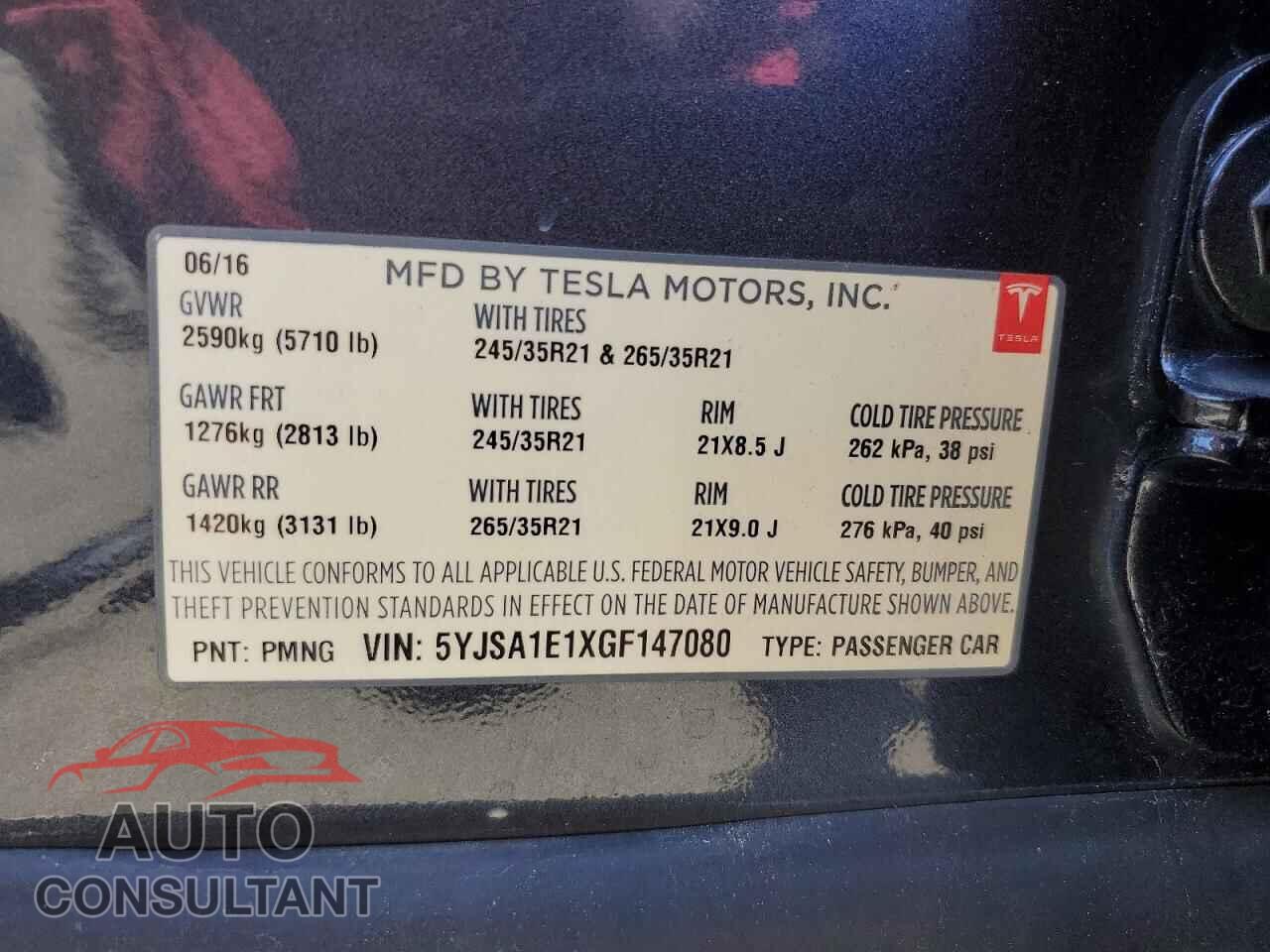 TESLA MODEL S 2016 - 5YJSA1E1XGF147080
