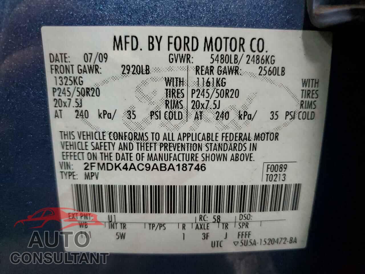 FORD EDGE 2010 - 2FMDK4AC9ABA18746
