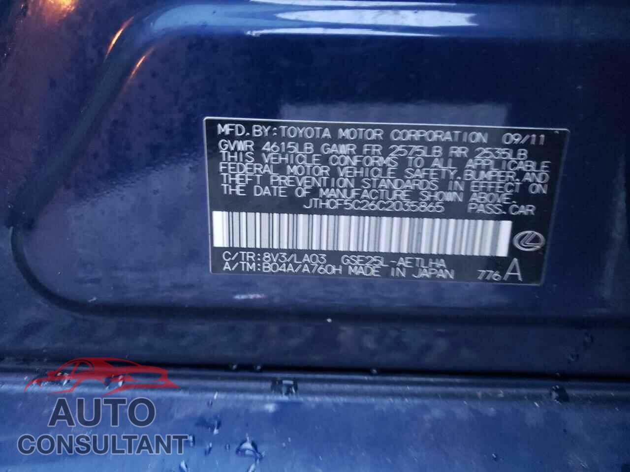 LEXUS IS 2012 - JTHCF5C26C2035865