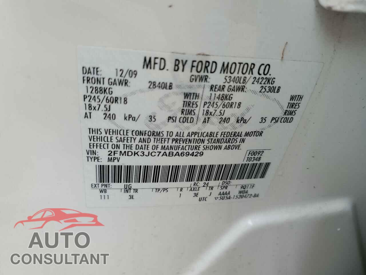 FORD EDGE 2010 - 2FMDK3JC7ABA69429