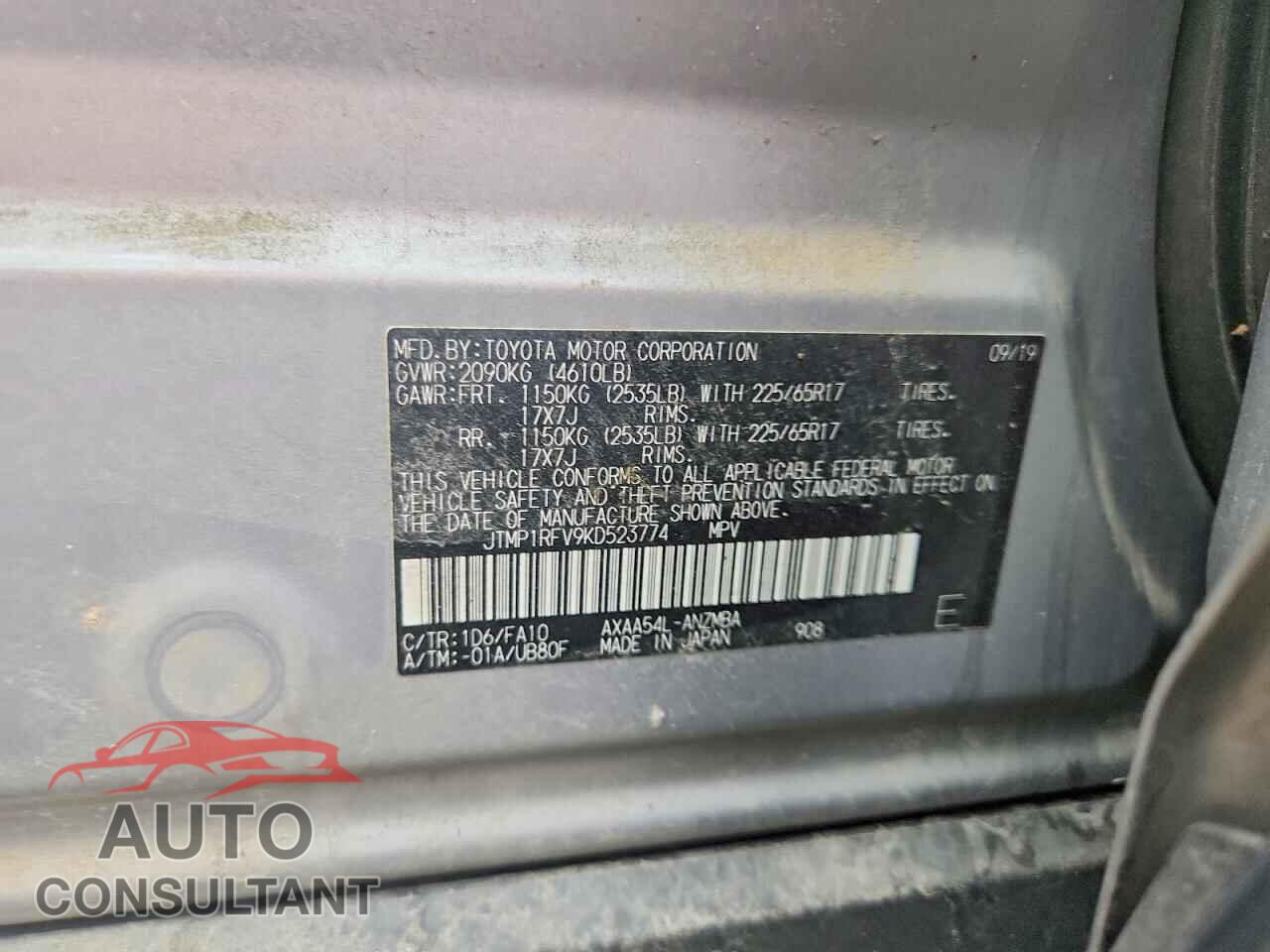 TOYOTA RAV4 2019 - JTMP1RFV9KD523774