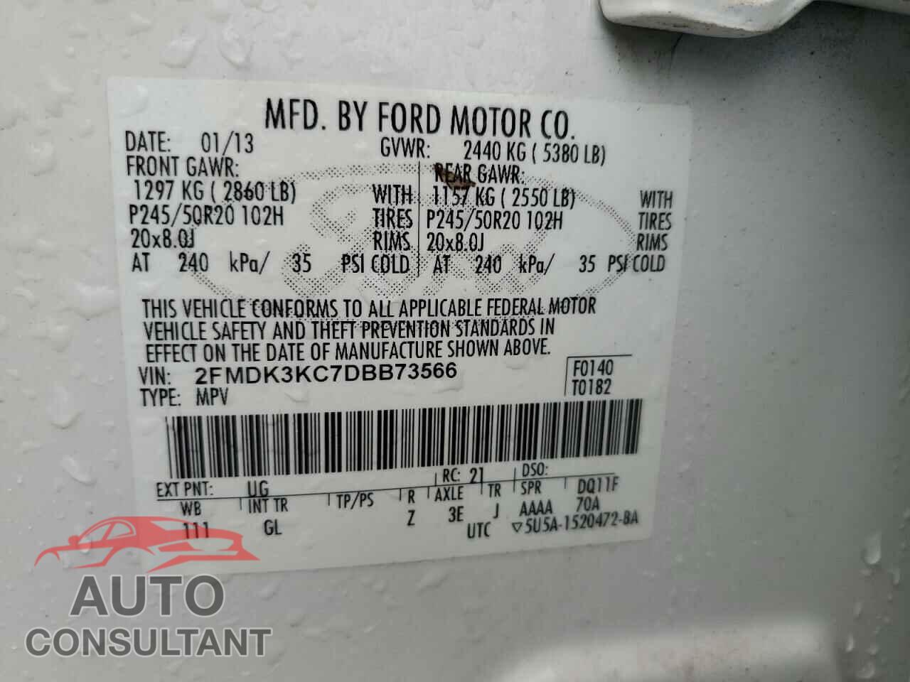 FORD EDGE 2013 - 2FMDK3KC7DBB73566