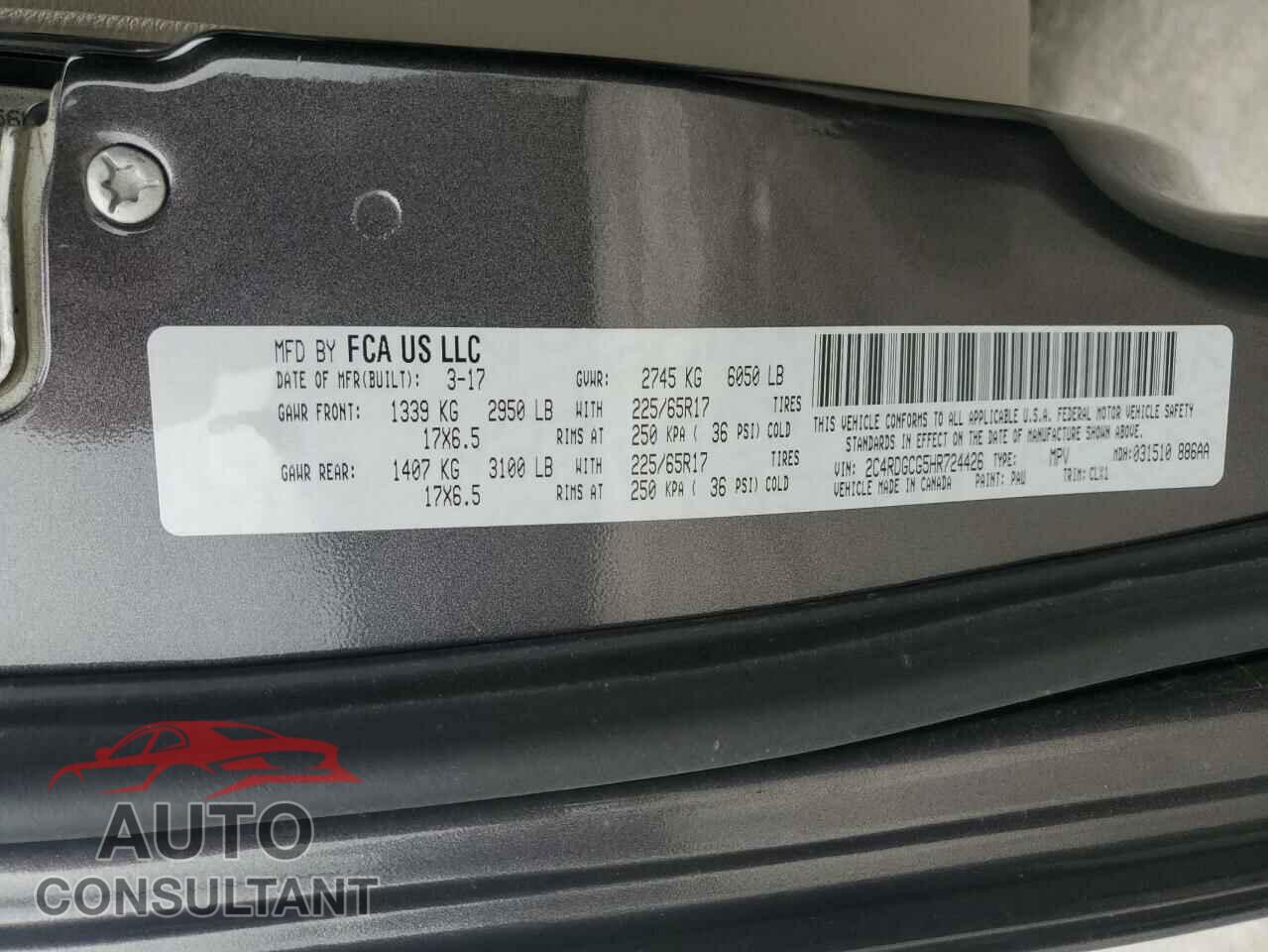 DODGE CARAVAN 2017 - 2C4RDGCG5HR724426