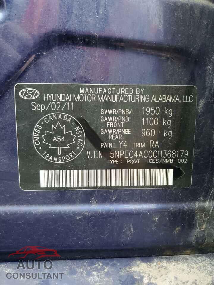 HYUNDAI SONATA 2012 - 5NPEC4AC0CH368179