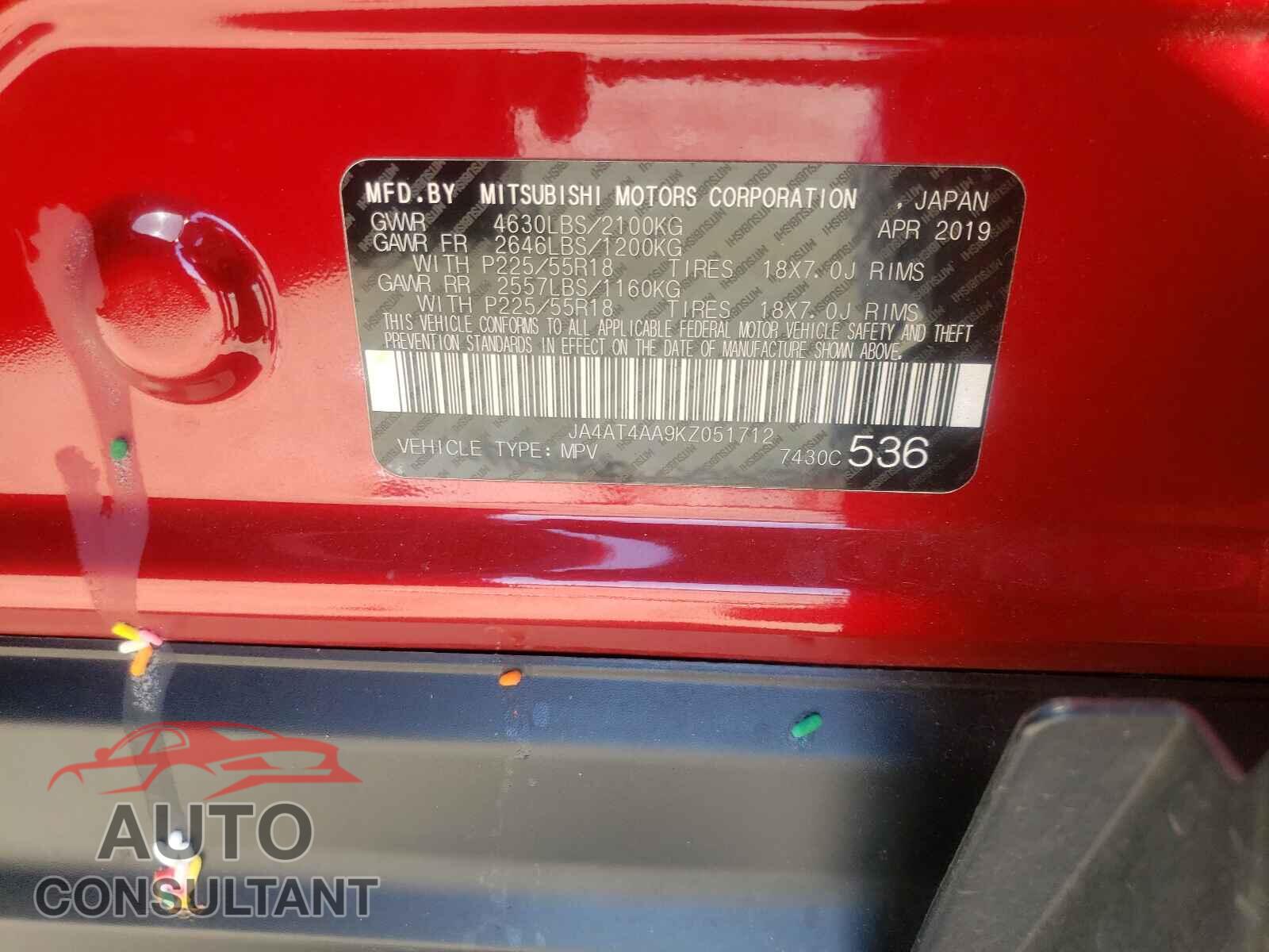MITSUBISHI ECLIPSE 2019 - JA4AT4AA9KZ051712