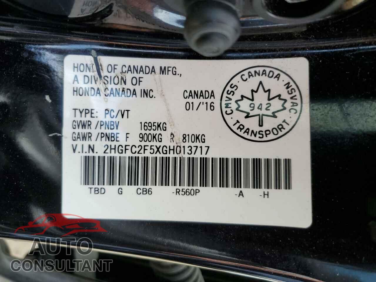 HONDA CIVIC 2016 - 2HGFC2F5XGH013717