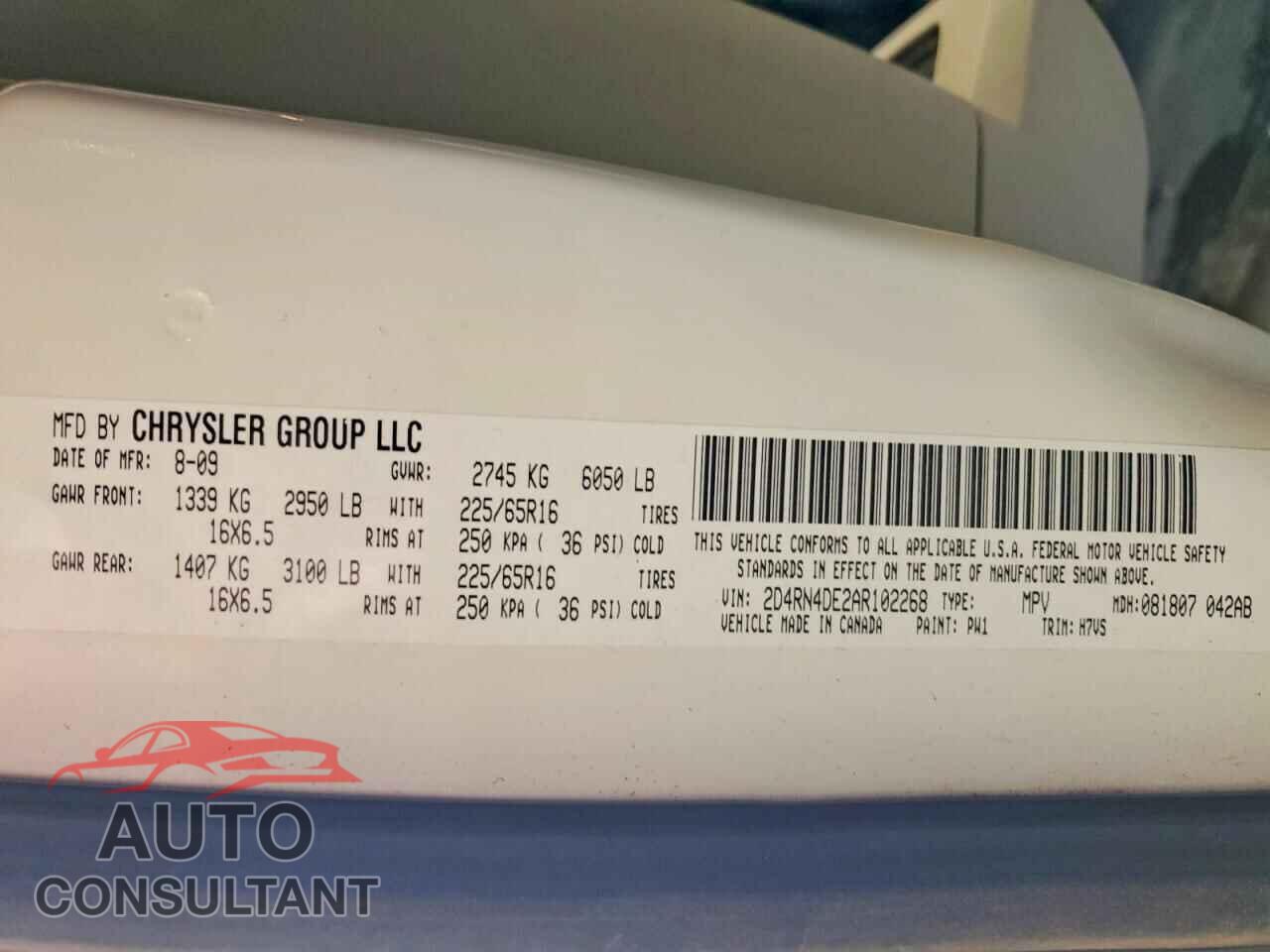 DODGE CARAVAN 2010 - 2D4RN4DE2AR102268