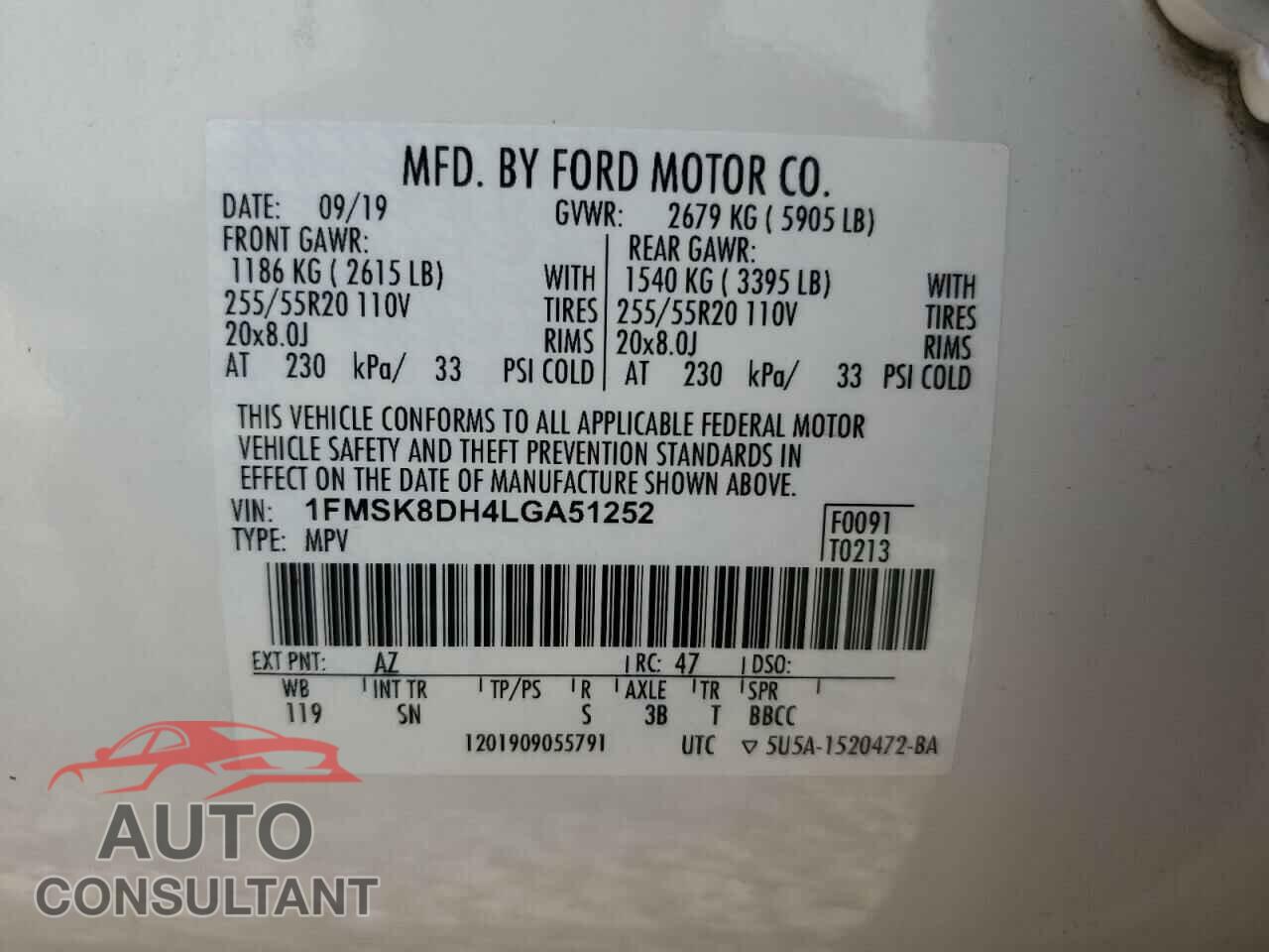 FORD EXPLORER 2020 - 1FMSK8DH4LGA51252