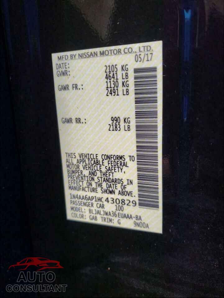 NISSAN MAXIMA 2017 - 1N4AA6AP1HC430829