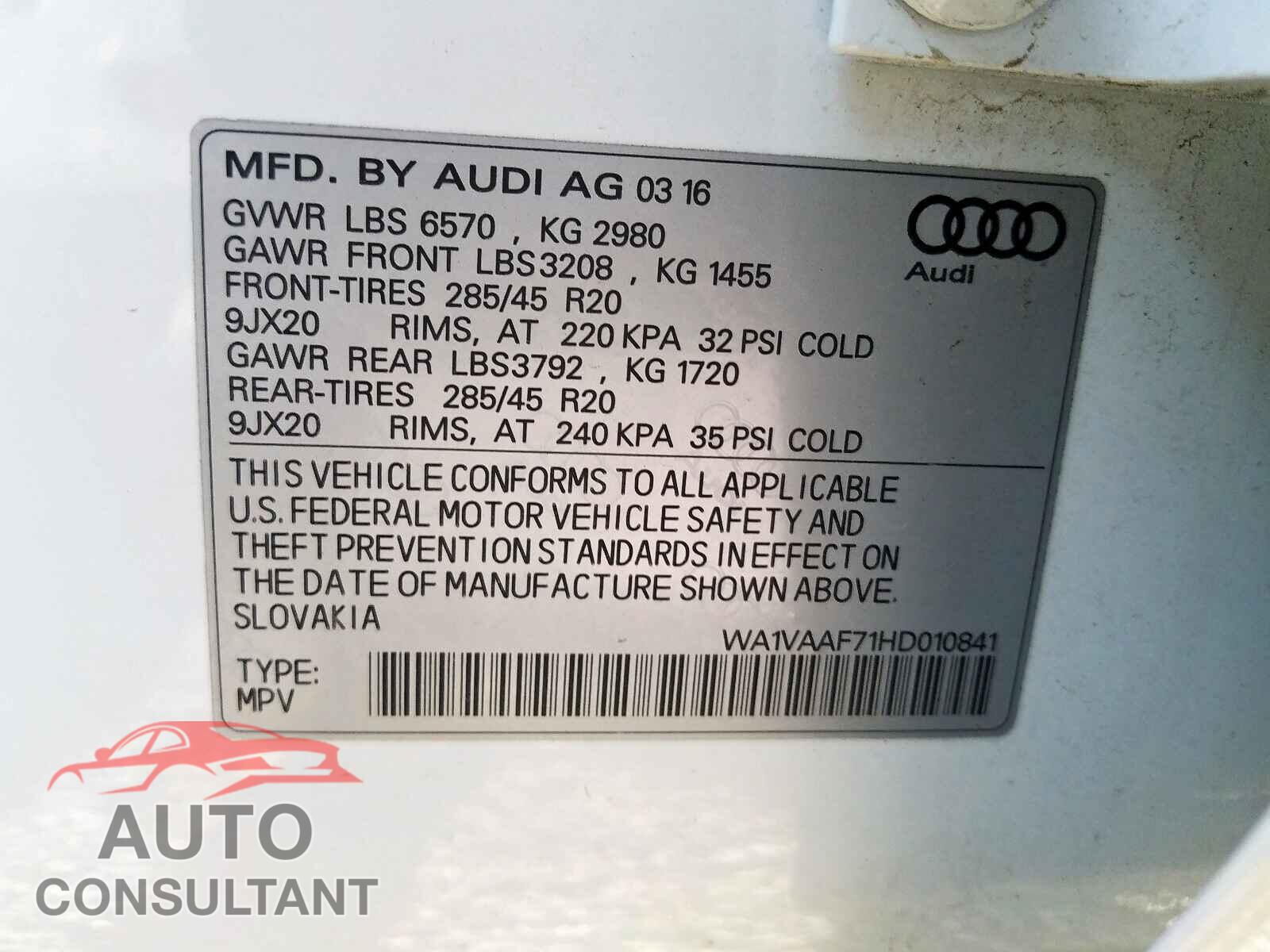 AUDI Q7 2017 - WA1VAAF71HD010841
