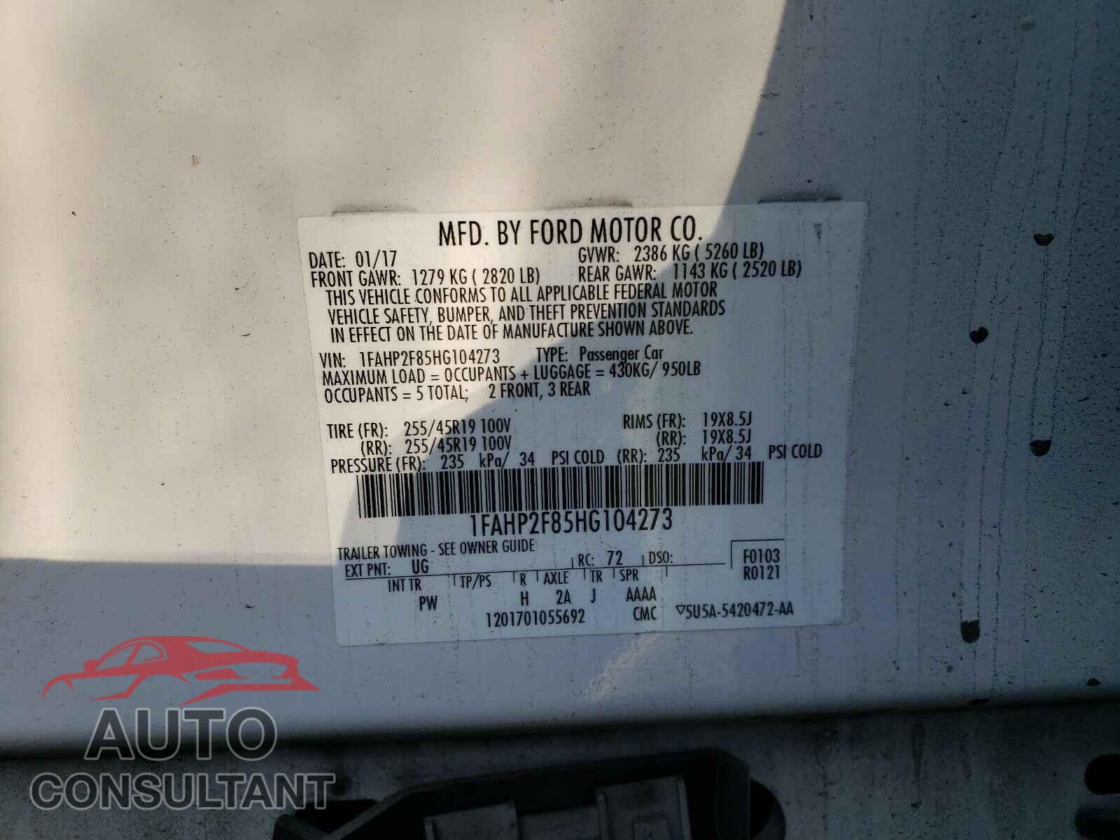 FORD TAURUS 2017 - 1FAHP2F85HG104273