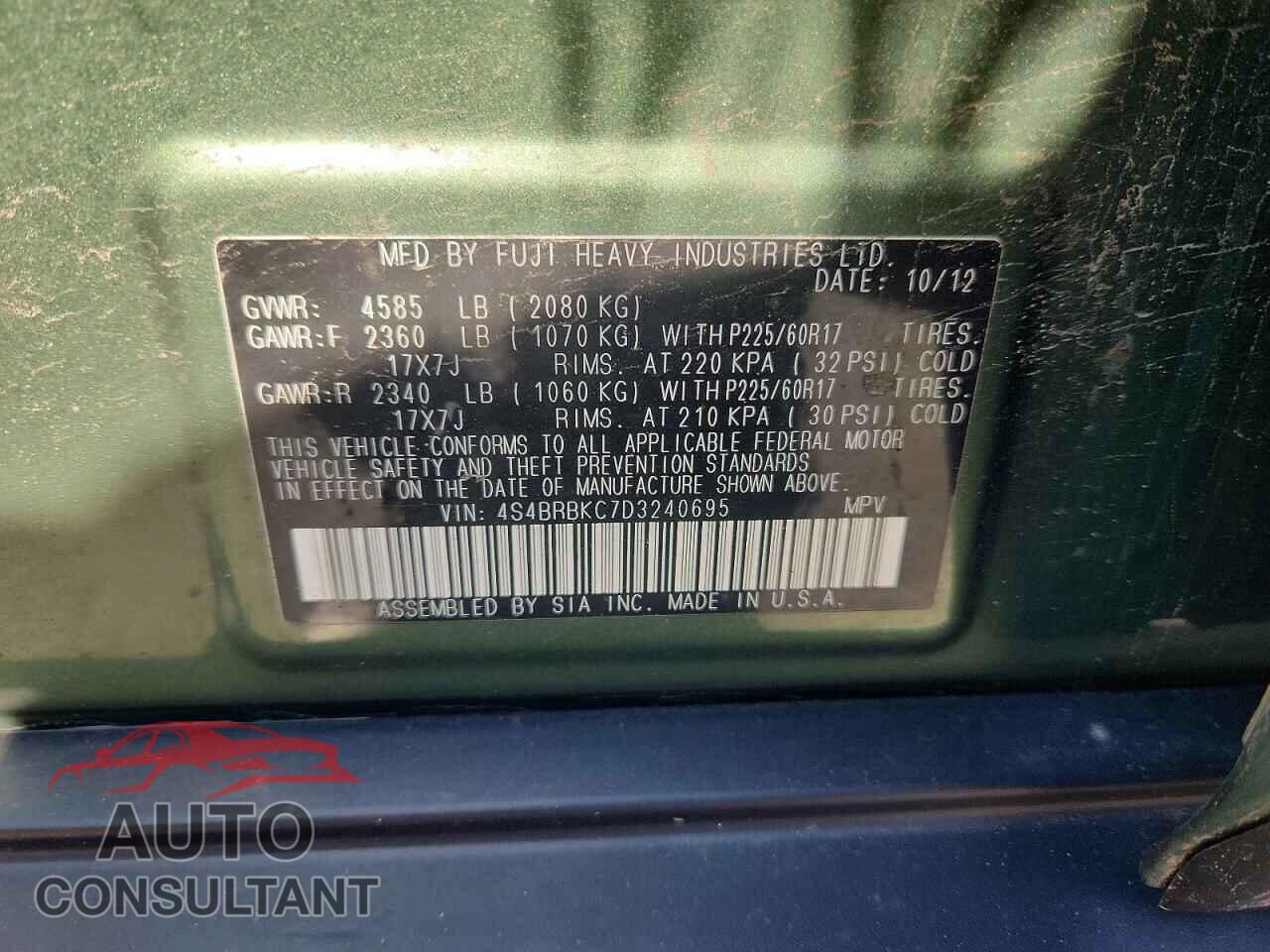 SUBARU OUTBACK 2013 - 4S4BRBKC7D3240695