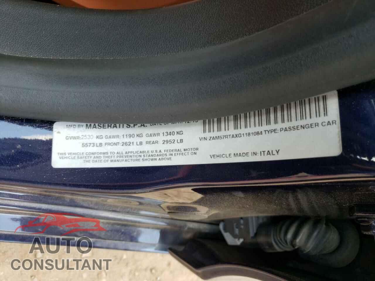MASERATI ALL MODELS 2016 - ZAM57RTAXG1181084