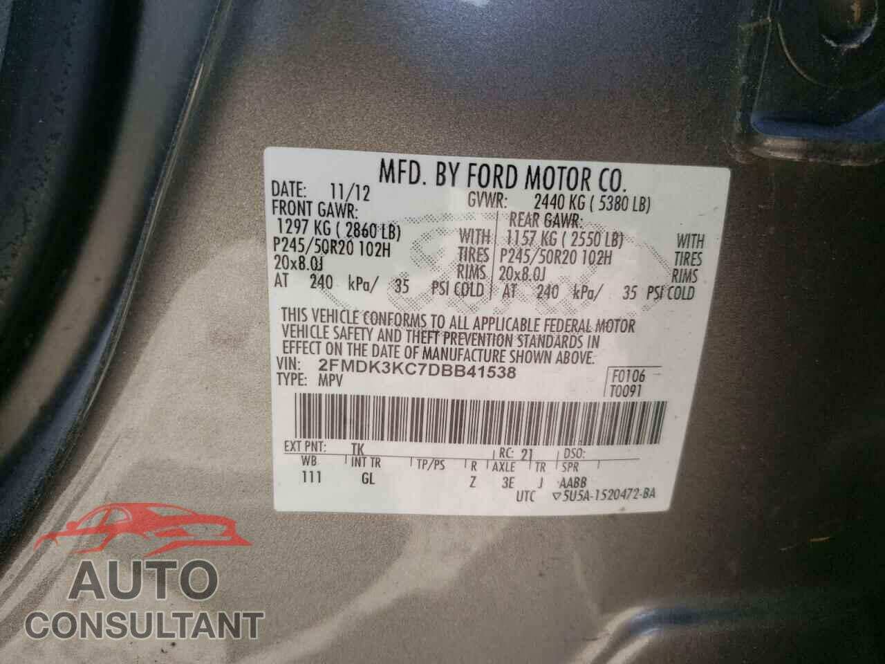 FORD EDGE 2013 - 2FMDK3KC7DBB41538