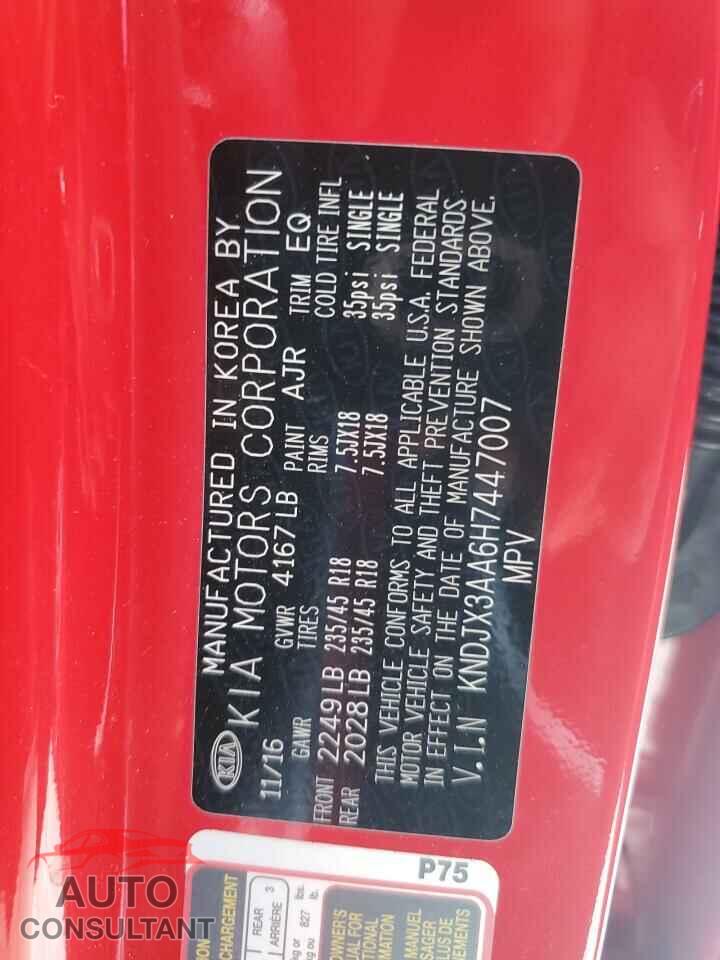 KIA SOUL 2017 - KNDJX3AA6H7447007