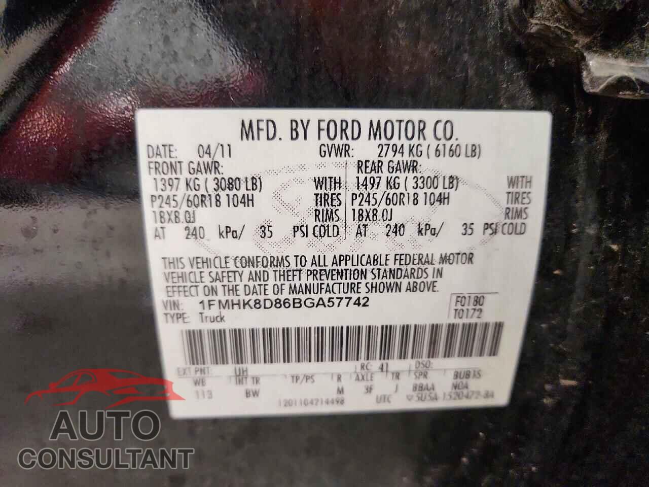 FORD EXPLORER 2011 - 1FMHK8D86BGA57742