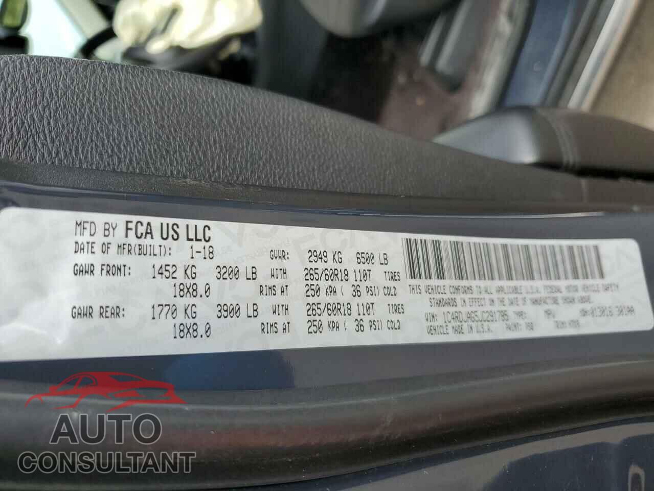 DODGE DURANGO 2018 - 1C4RDJAG5JC291785