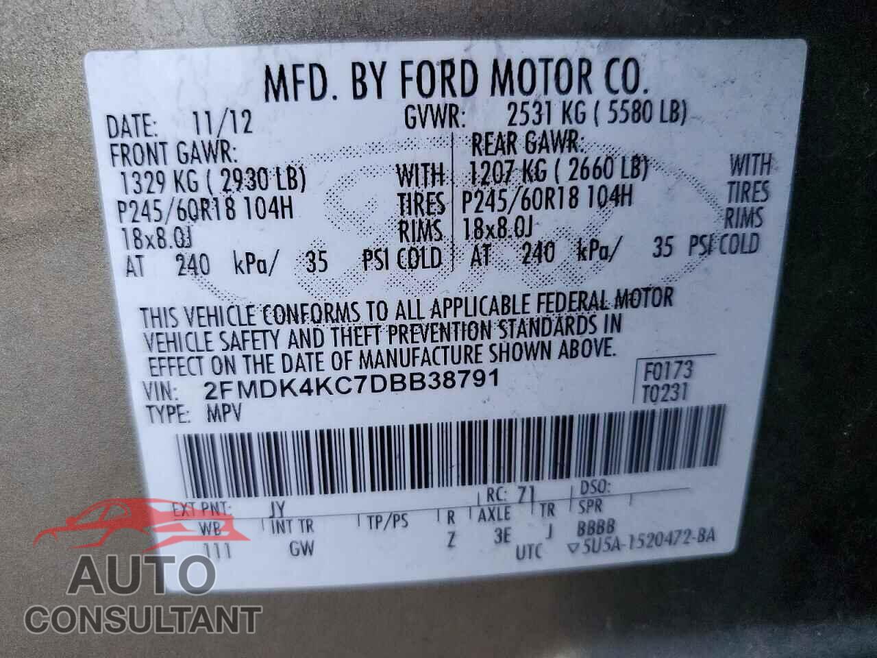 FORD EDGE 2013 - 2FMDK4KC7DBB38791